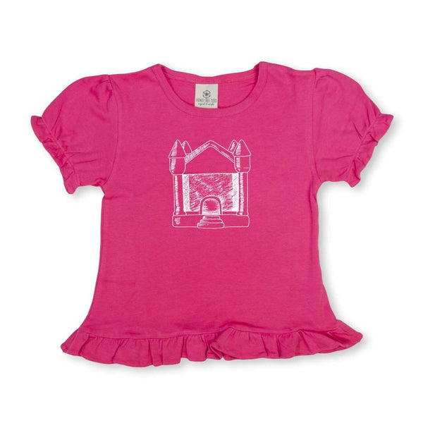 Bounce House Pink Short Sleeve Ruffle Tee-Honey Bee Tees-