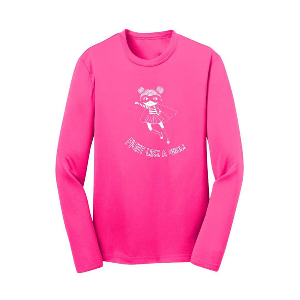 Fight Like a Girl Long Sleeve Performance Tees - Breast Cancer Awareness-Honey Bee Tees-