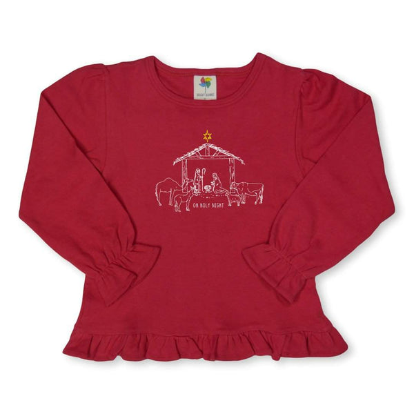 Nativity Long Sleeve Ruffle Tee-Honey Bee Tees-