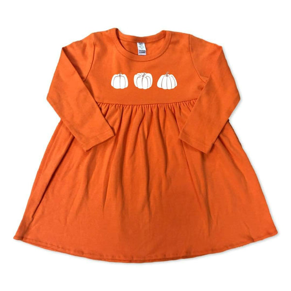 Pumpkin Trio Long Sleeve Dress-Honey Bee Tees-