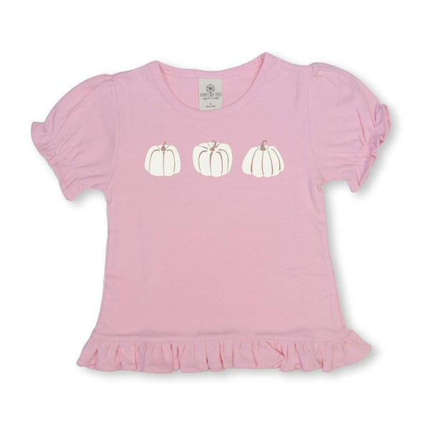 Pumpkin Trio Short Sleeve Ruffle Tee-Honey Bee Tees-