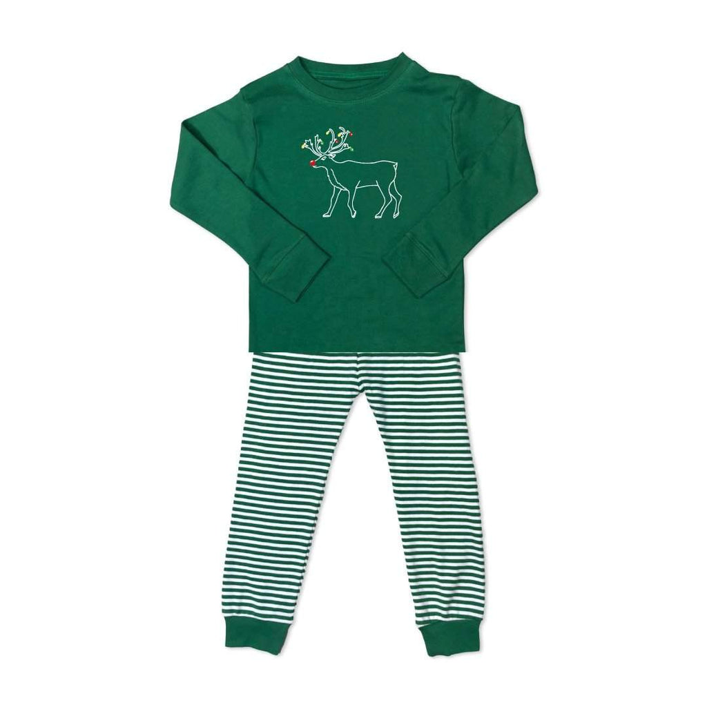 Reindeer with Lights Long Sleeve Striped Sleepwear-Honey Bee Tees-