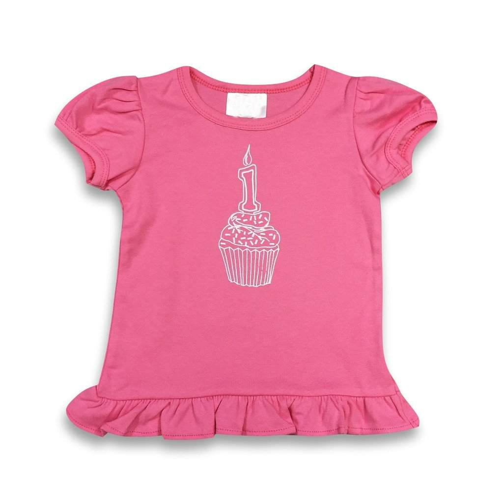 1st Birthday Pink Short Sleeve Ruffle Tee-Honey Bee Tees-Blanks Boutique,Monag