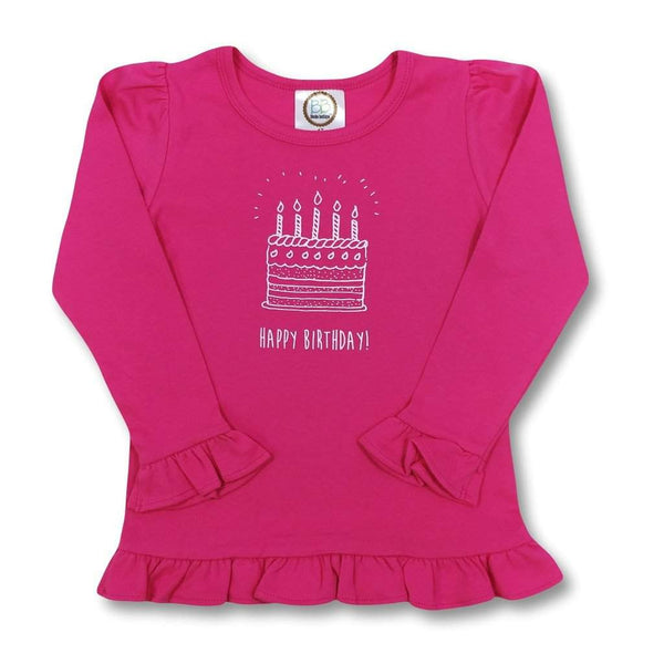 Birthday Cake Pink Long Sleeve Ruffle Tee-Honey Bee Tees-Blanks Boutique