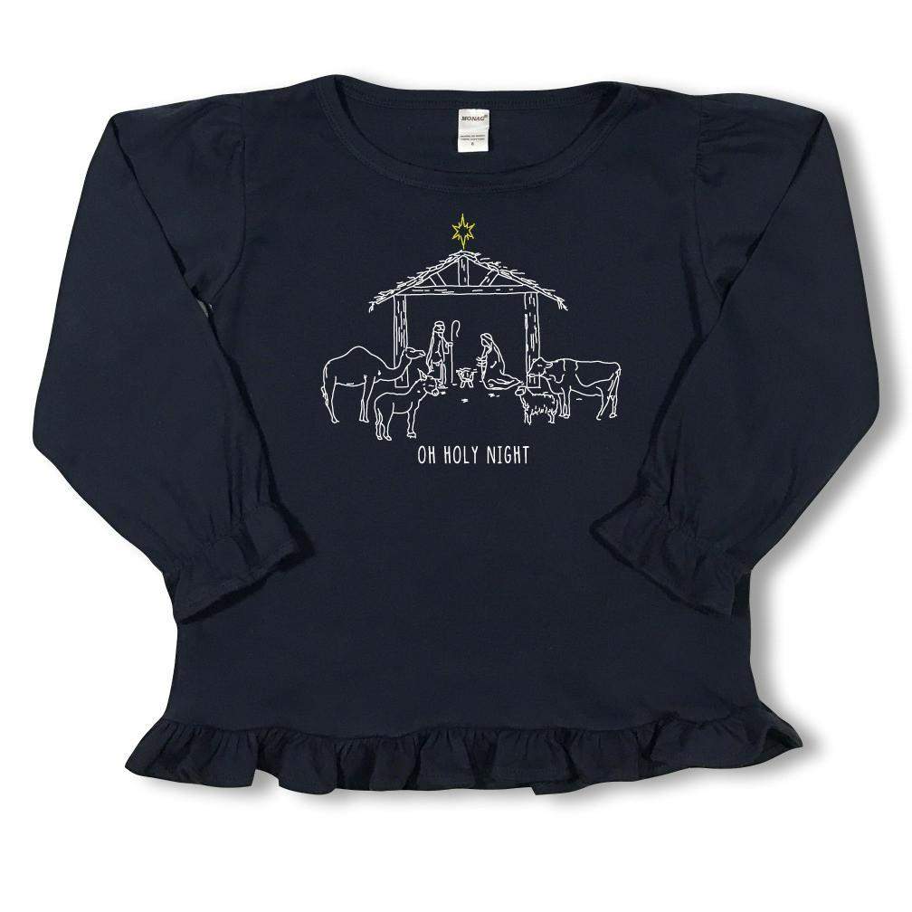 Nativity Long Sleeve Ruffle Tee-Honey Bee Tees-
