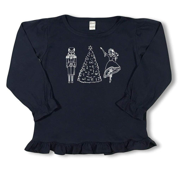 Nutcracker Ballet Long Sleeve Ruffle Tee-Honey Bee Tees-