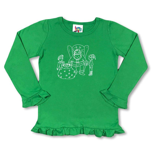 Santa and Elves Long Sleeve Ruffle Tee-Honey Bee Tees-