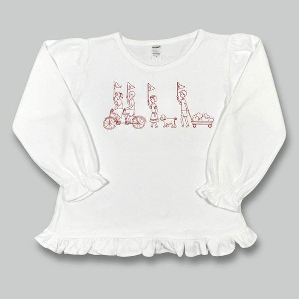 Valentine's Parade Long Sleeve Ruffle Tee-Honey Bee Tees-on sale