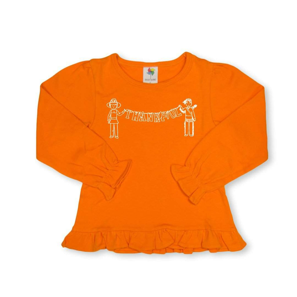 Thankful Long Sleeve Ruffle Tee-Honey Bee Tees-halloween