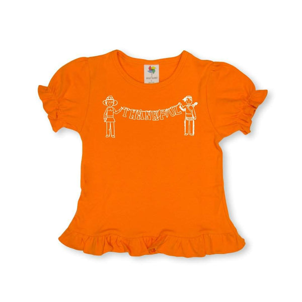 Thankful Short Sleeve Ruffle Tee-Honey Bee Tees-halloween