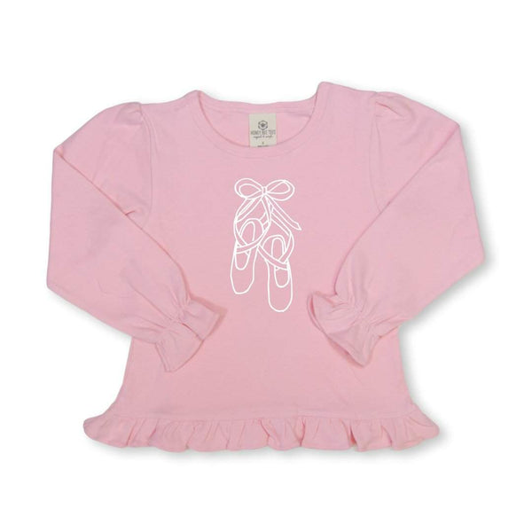 Ballet Slippers Long Sleeve Ruffle Tee-Honey Bee Tees-