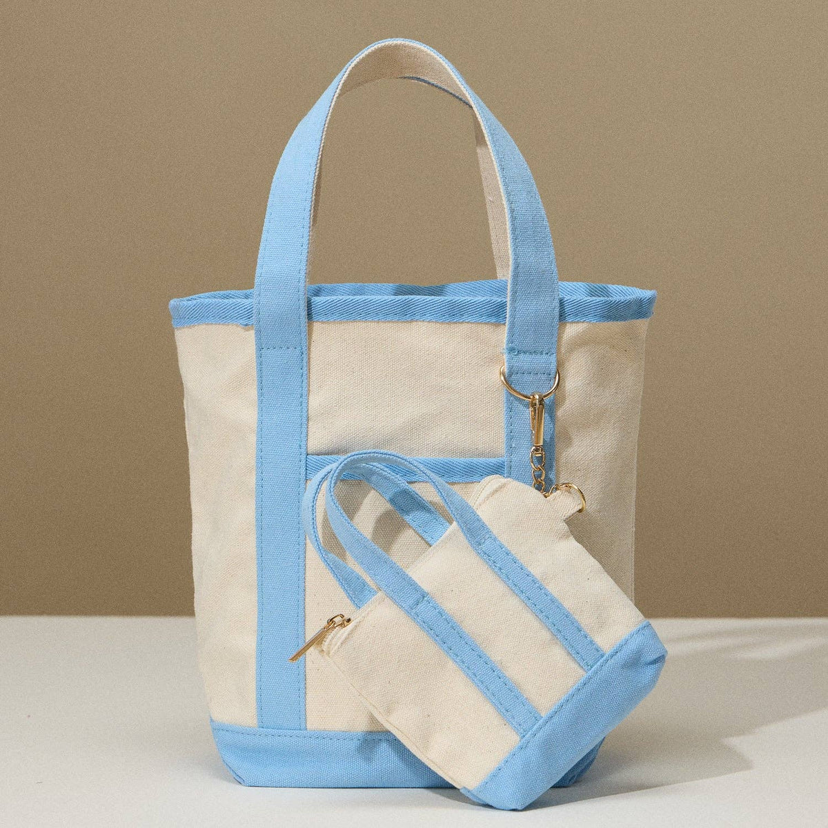 EcoCharm Cotton Everywhere-Carry Canvas Tote Bag -Small Size: Light Bl ...