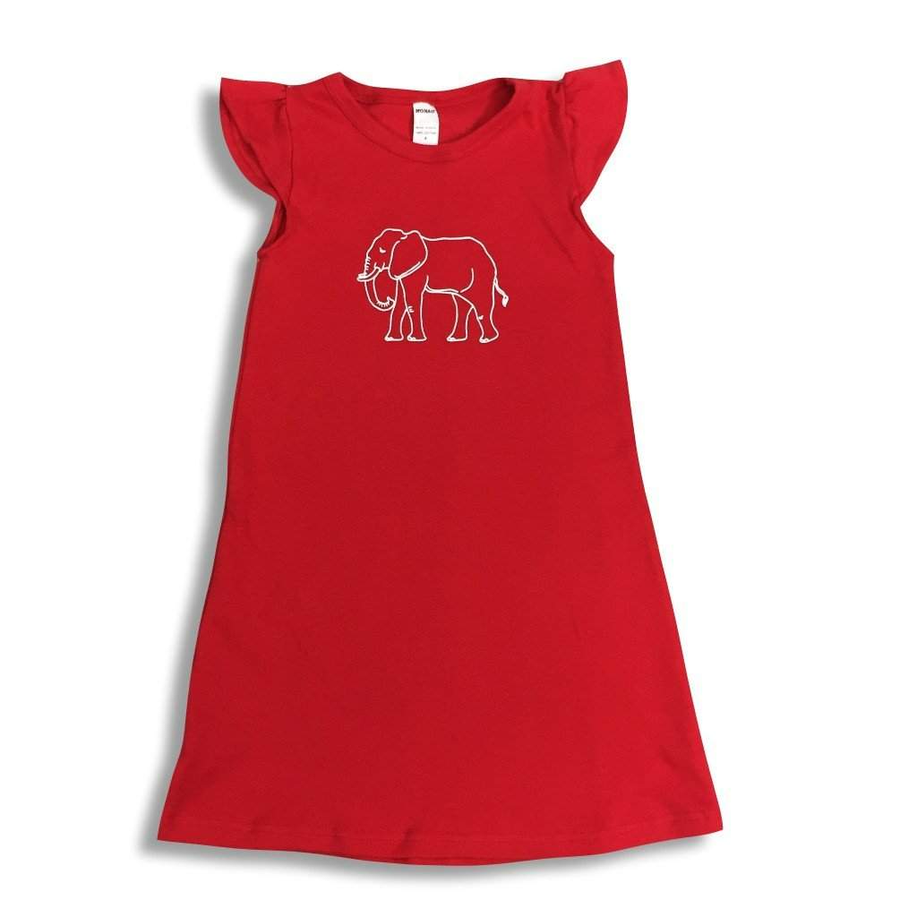 Elephant Red Flutter Sleeve Dress-Honey Bee Tees-Monag