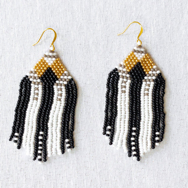 Black And White Handmade Beaded Earrings, Traditional Earrings, Ethnic  Earrings (29)