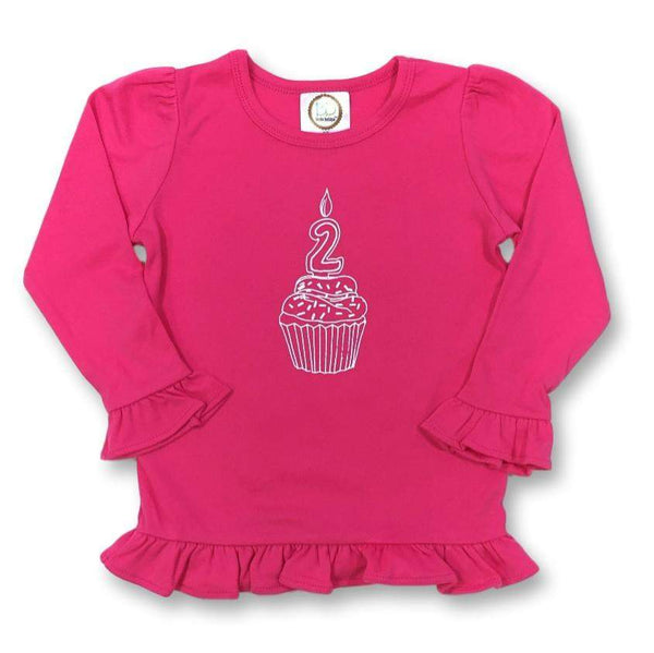 2nd Birthday Pink Long Sleeve Ruffle Tee-Honey Bee Tees-Blanks Boutique