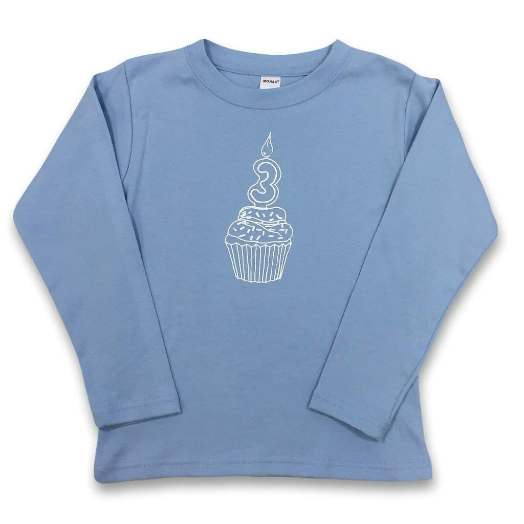 3rd Birthday Blue Long Sleeve Tee-Honey Bee Tees-Monag