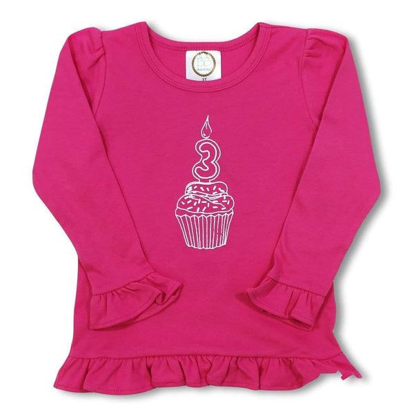 3rd Birthday Pink Long Sleeve Ruffle Tee-Honey Bee Tees-Blanks Boutique