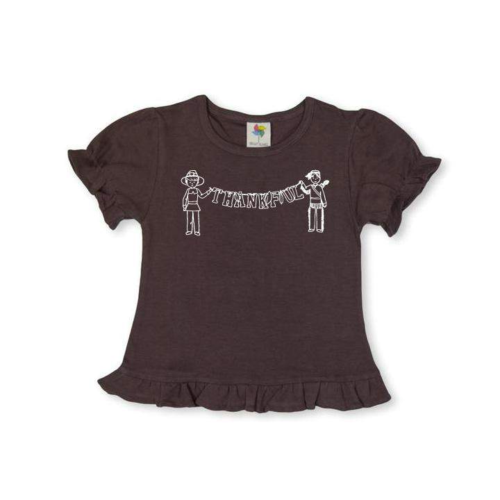 Thankful Short Sleeve Ruffle Tee-Honey Bee Tees-halloween