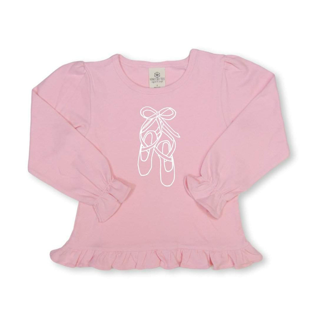 Ballet Slippers Long Sleeve Ruffle Tee-Honey Bee Tees-